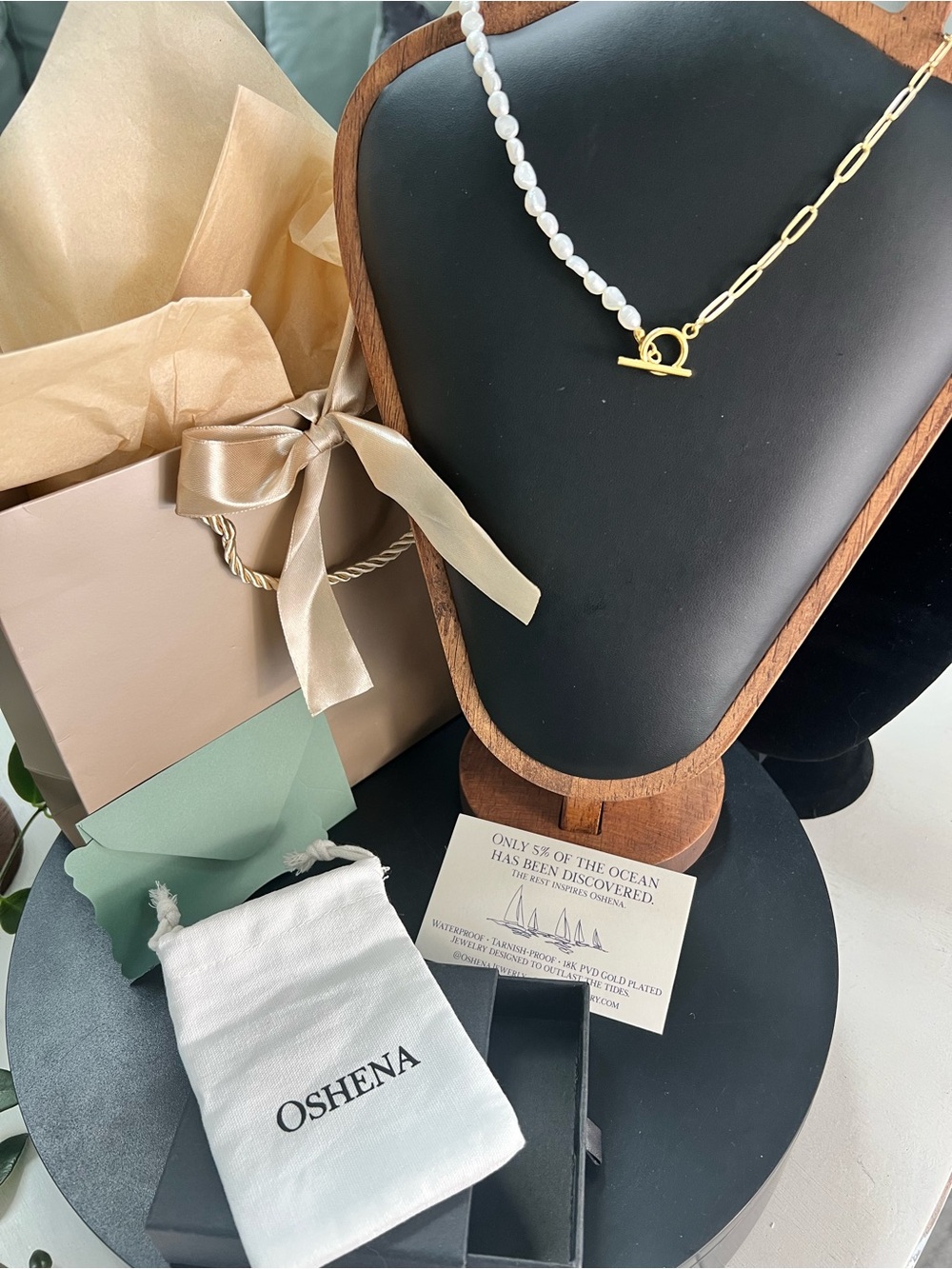 Oshena Gold & Pearl Toggle Necklace - White Pearls with Gold Chain